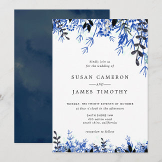 Winterhochzeit mit weißer Navy Blue Watercolor Einladung