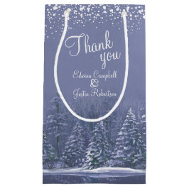 Winterhochzeit Pinienbäume blaue Kunst danke Kleine Geschenktüte
