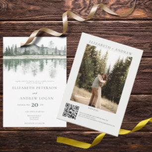 Winterhochzeit Rustikale Berge QR Code Einladung