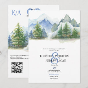 Winterhochzeit Rustikale Berge QR Code Einladung