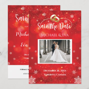 Winterhochzeit Save the Date mit Red Snowflake Einladung