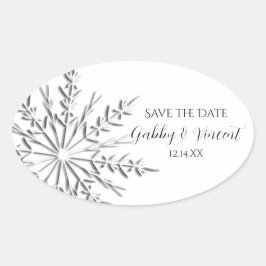 Winterhochzeit Save the Date mit Snowflake Ovaler Aufkleber