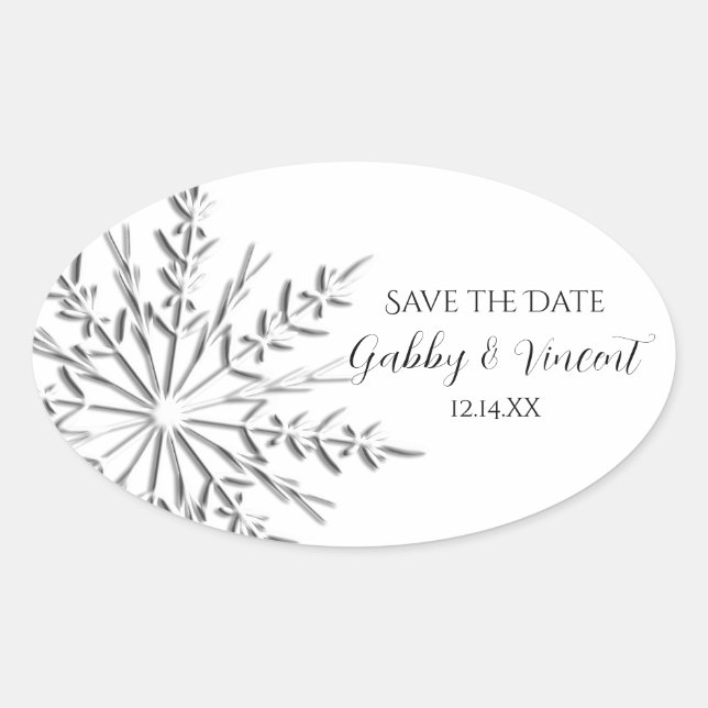 Winterhochzeit Save the Date mit Snowflake Ovaler Aufkleber (Vorderseite)