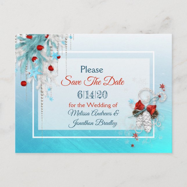 Winterhochzeit Save the Date Postkarte (Vorderseite)