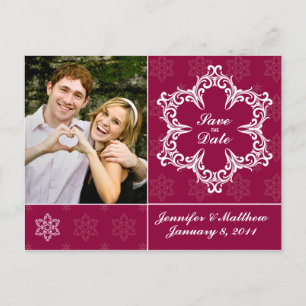 Winterhochzeit Save the Date Postkarte - Cranberry