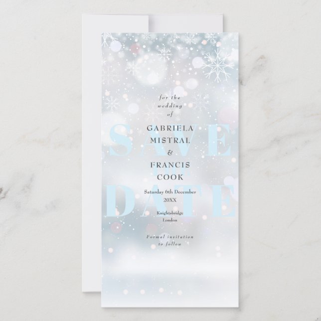 Winterhochzeit Schneeflocken Save The Date (Vorderseite)