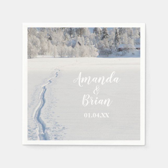 Winterhochzeit - Schneeschuhwanderwege Serviette (Vorderseite)