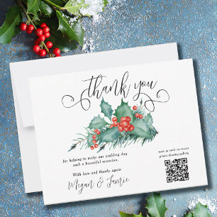 Winterhochzeit Stechpalmenbeeren und Kiefer Dankeskarte