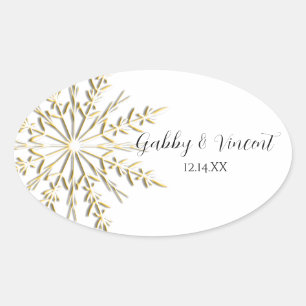 Winterhochzeit-Umschlag Aufkleber mit Goldschneefl