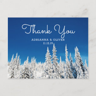 Winterhochzeit von Snow Pine Trees Vielen Dank Postkarte