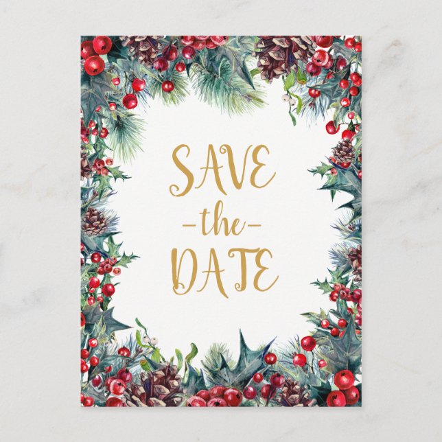 Winterhochzeit - Weihnachten Save the Date Ankündigungspostkarte (Vorderseite)