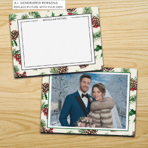Winterhochzeit Zapfen Foto Danksagungskarte Mitteilungskarte
