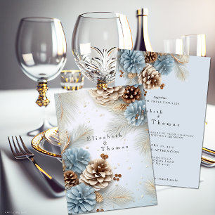 Winterhochzeit Zapfen Modern Blau Braun Weiß  Einladung