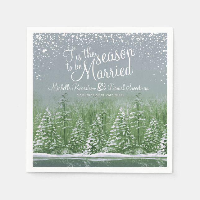 Winterhochzeitkiefernbäume Grüne Kunst Serviette (Vorderseite)