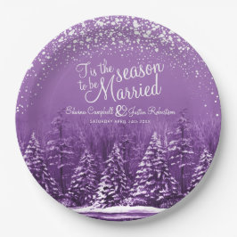 Winterhochzeitkiefernsee lila Kunst Pappteller