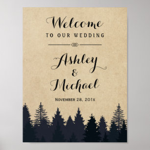 Winterhochzeitsschild Rustikale Kiefern Kraft Poster