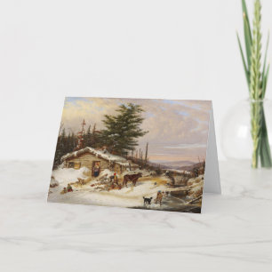 Winterholzhaus Kunstgrußkarte Feiertagskarte