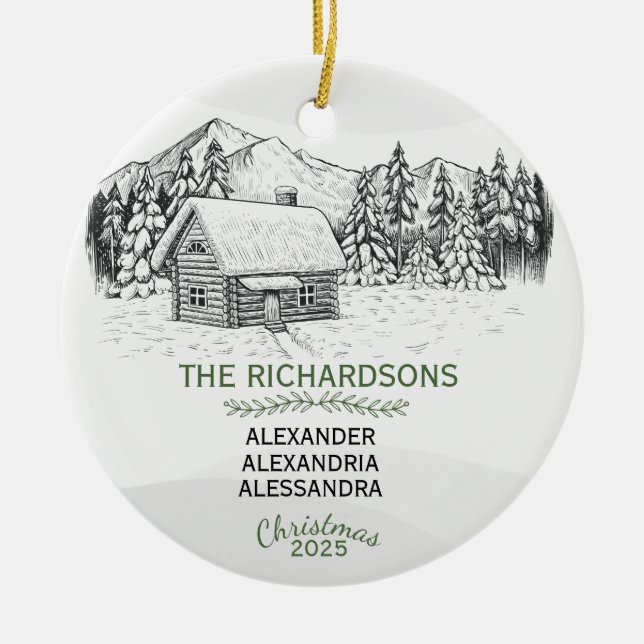 Winterholzhütte Snowy Mountain X 3 Keramik Ornament (Vorne)