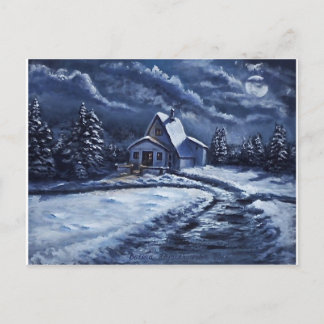 Winterhütte bei Nacht Postkarte