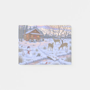 Winterhütte Hirsch im Schnee Weihnachtsszene Post-it Klebezettel