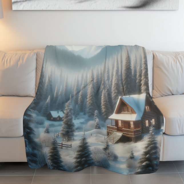 Winterhütte im Wald Fleecedecke (Von Creator hochgeladen)