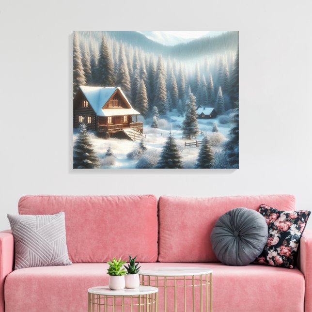 Winterhütte im Wald Leinwanddruck (Insitu (Wohnzimmer))