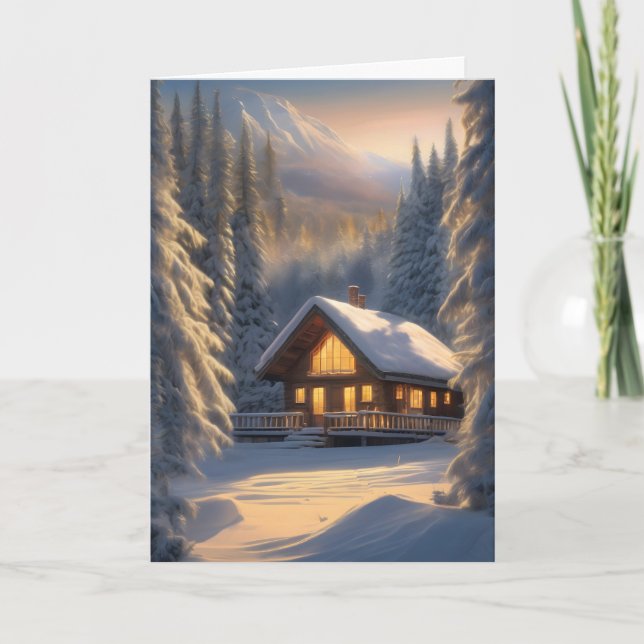 Winterhütte in den Bergen Weihnachten Karte (Vorderseite)