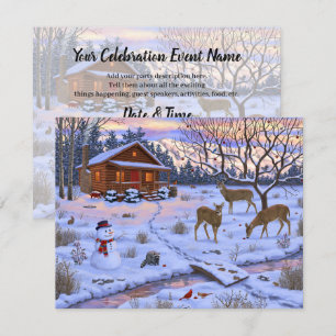 Winterhütte Reh Im Schnee Weihnachtsszene Einladung
