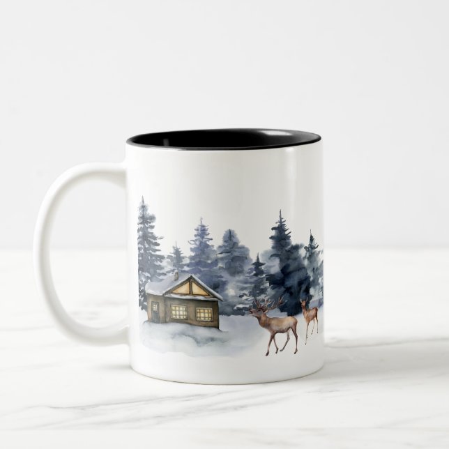 Winterhütte Weihnachten Zweifarbige Tasse (Links)