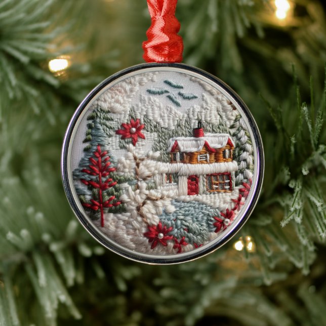 Winterhütte Weihnachtsferien Imitate bestickt Ornament Aus Metall (Baum)
