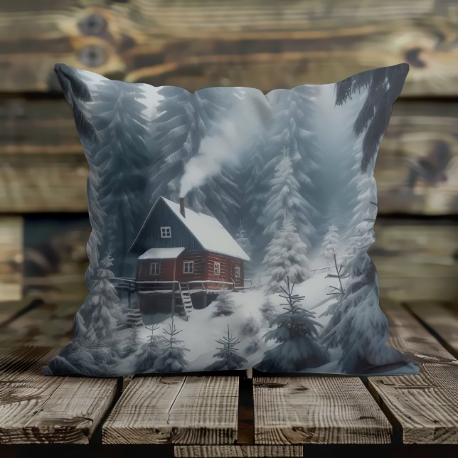 Winterhüttenlandschaft mit Schnee und Pinien Kissen (Von Creator hochgeladen)