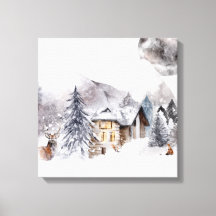 Winterhüttenszene Canvas Print