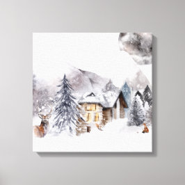 Winterhüttenszene Canvas Print Leinwanddruck