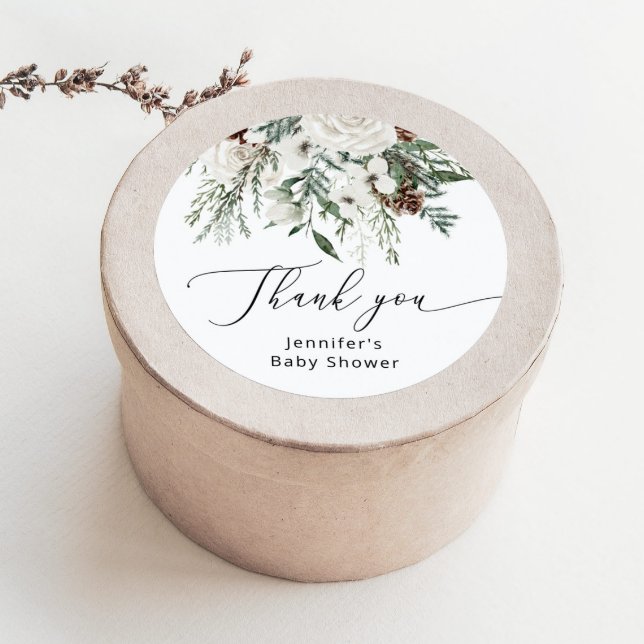 Winterimmergrüne Pinienbäume Babydusche Runder Aufkleber (Von Creator hochgeladen)