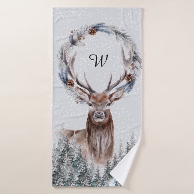 Winterjugendliche DIY Mongram Waldlandschaft Badhandtuch Set (Badehandtuch)