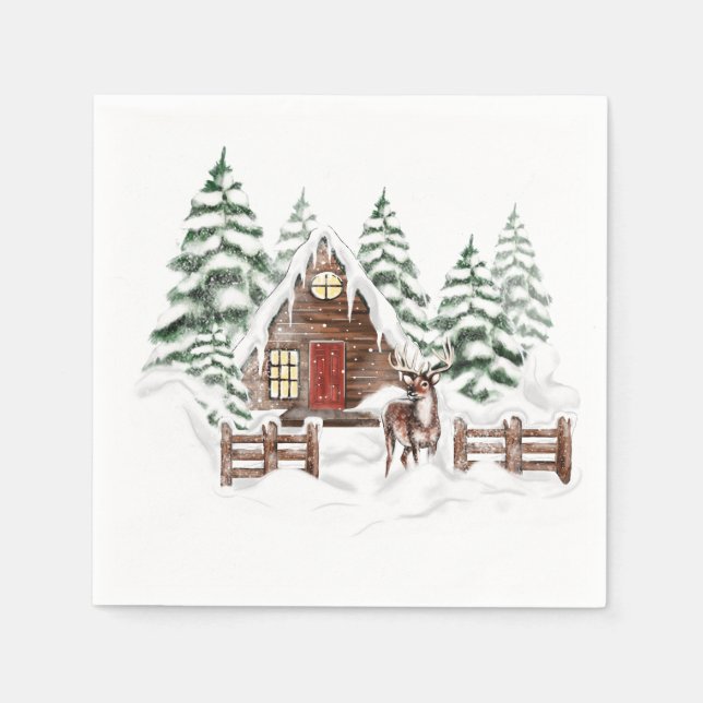 Winterkabine Wald Neapel 2 Serviette (Vorderseite)