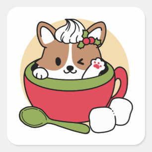 Winterkakaoglas - Niedlicher Hund im Design von Ta Quadratischer Aufkleber