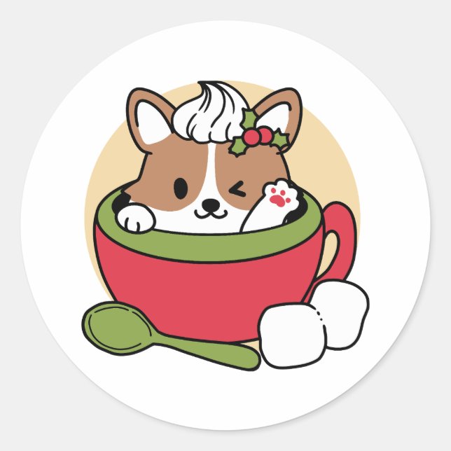 Winterkakaoglas - Niedlicher Hund im Design von Ta Runder Aufkleber (Vorderseite)