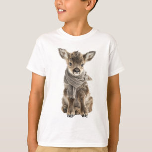 Winterkalb in kuscheligem Schal Kinder T-Shirt