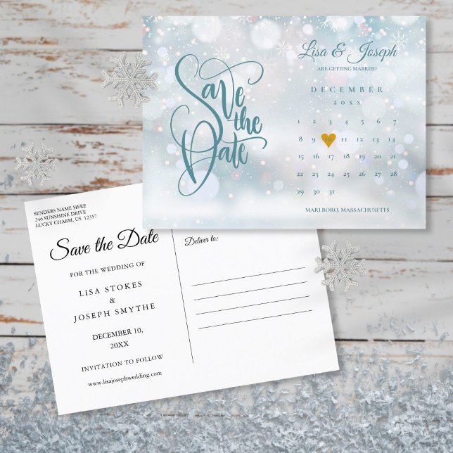 Winterkalender Gold Herzstück Save the Date Ankündigungspostkarte (Von Creator hochgeladen)