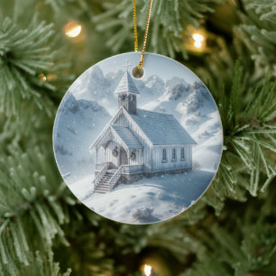 Winterkapelle in den Bergen Keramik Ornament