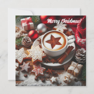 Winterkappuccino-Kaffee - Sternenkekse Feiertagskarte