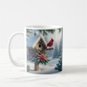 Winterkardinal an einem festlichen Vogelhäuschen Kaffeetasse