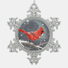 Winterkardinal Schneeflocken Zinn-Ornament