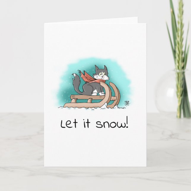Winterkatze zu Weihnachten im Schlitten Karte (Vorderseite)