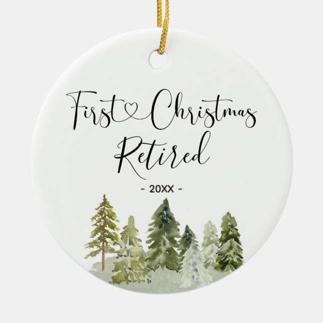 Winterkiefer Woodland Erster Weihnachtsmann Keramik Ornament (Vorne)