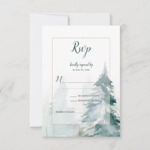 Winterkiefern Schnee Landschaft Hochzeit RSVP Karte