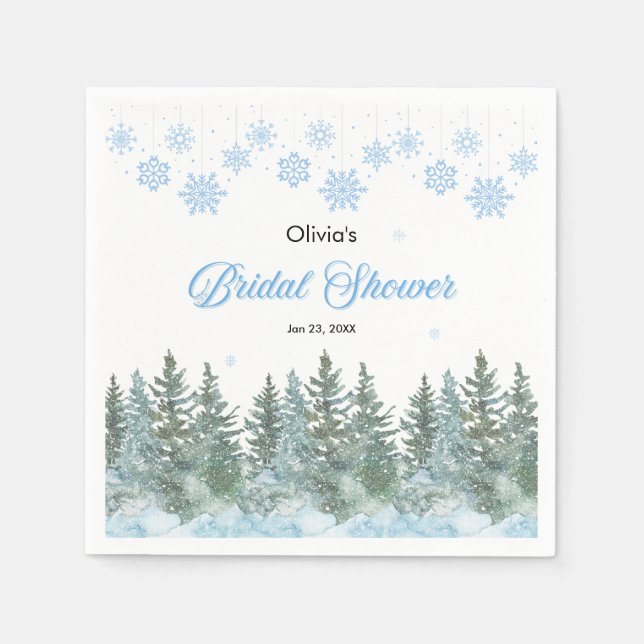 Winterkiefern Schneeblumen Brautparty  Serviette (Vorderseite)