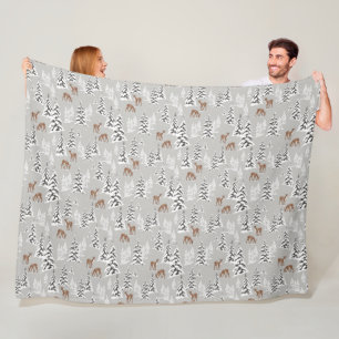 Winterkiefernbäume und Niedliches Wildflocken Fleecedecke