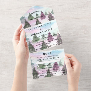 Winterkiefernwald Schnee RSVP Hochzeit  All In One Einladung